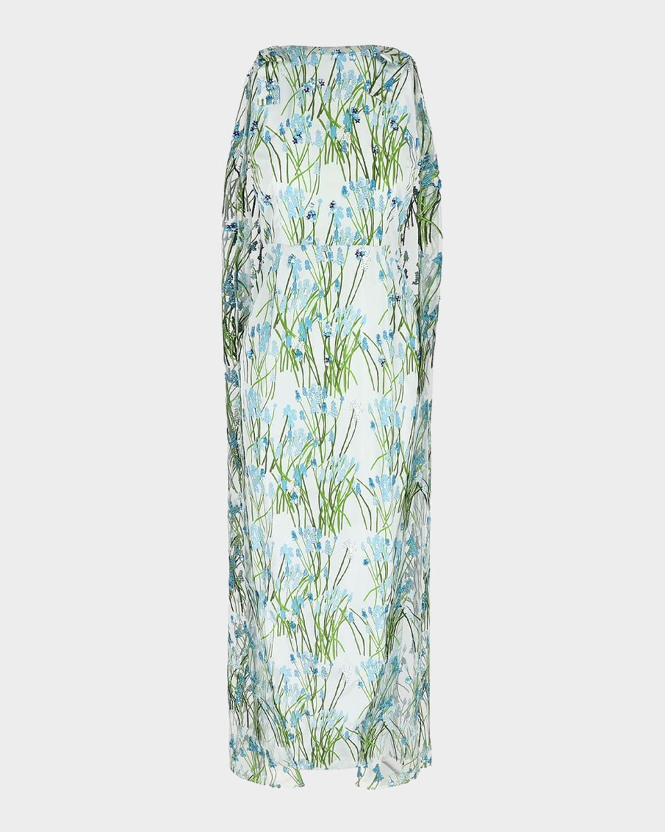 Charlene Sequin Embroidered Cape Gown